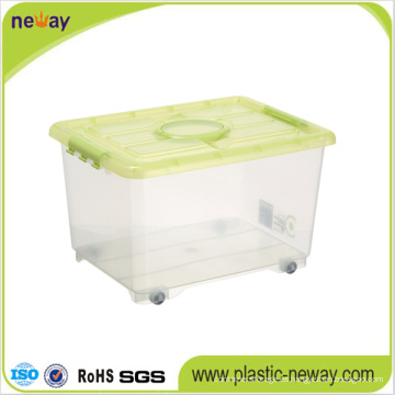 Caja de almacenamiento de plástico transparente con ruedas